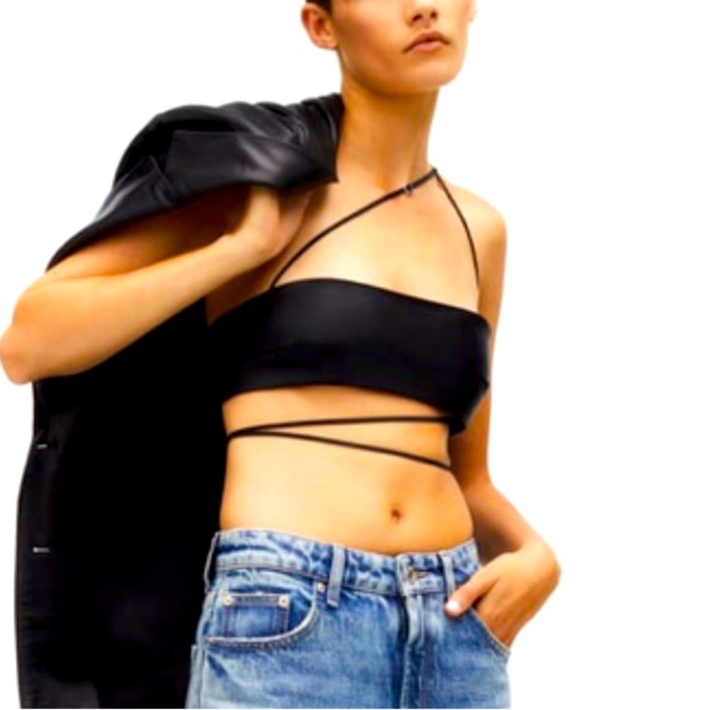 Zara black leather straps crop top